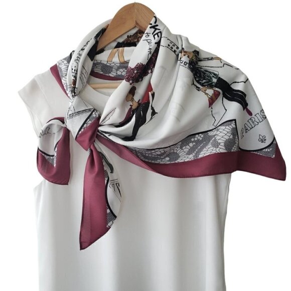 NWT 2008 Jockey Fashion Scarf White Burgundy Mauve Black - Picture 3 of 6
